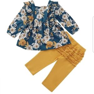Toddler floral ruffle tunic ruffle yellow pant set